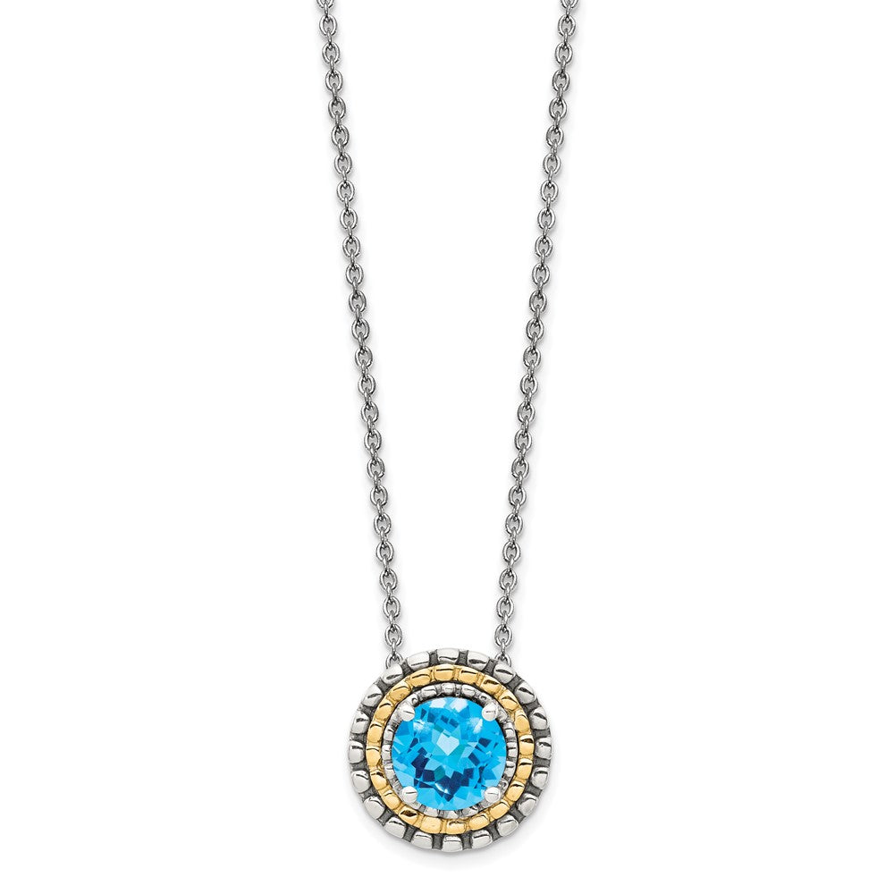 14K/Silver Two Tone Shey Couture Sterling Silver With 14K Accent 18 Inch Antiqued Round Light Swiss Blue Topaz Necklace