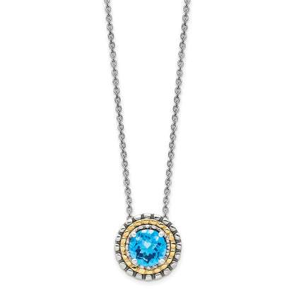 14K/Silver Two Tone Shey Couture Sterling Silver With 14K Accent 18 Inch Antiqued Round Light Swiss Blue Topaz Necklace