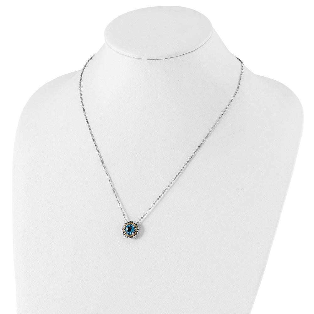 14K/Silver Two Tone Shey Couture Sterling Silver With 14K Accent 18 Inch Antiqued Round Light Swiss Blue Topaz Necklace