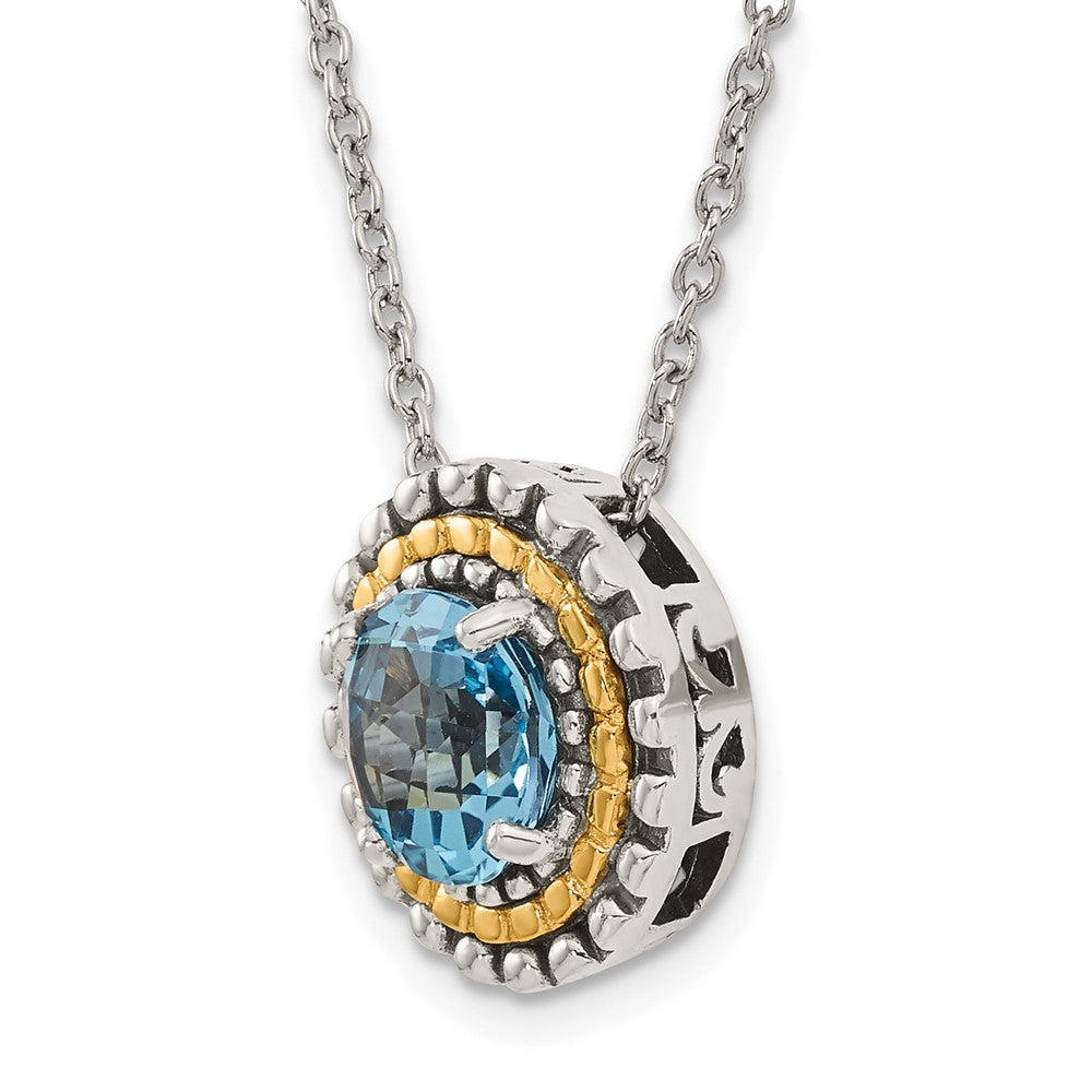 14K/Silver Two Tone Shey Couture Sterling Silver With 14K Accent 18 Inch Antiqued Round Light Swiss Blue Topaz Necklace