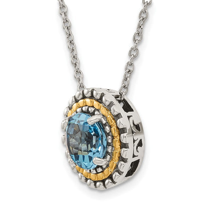 14K/Silver Two Tone Shey Couture Sterling Silver With 14K Accent 18 Inch Antiqued Round Light Swiss Blue Topaz Necklace