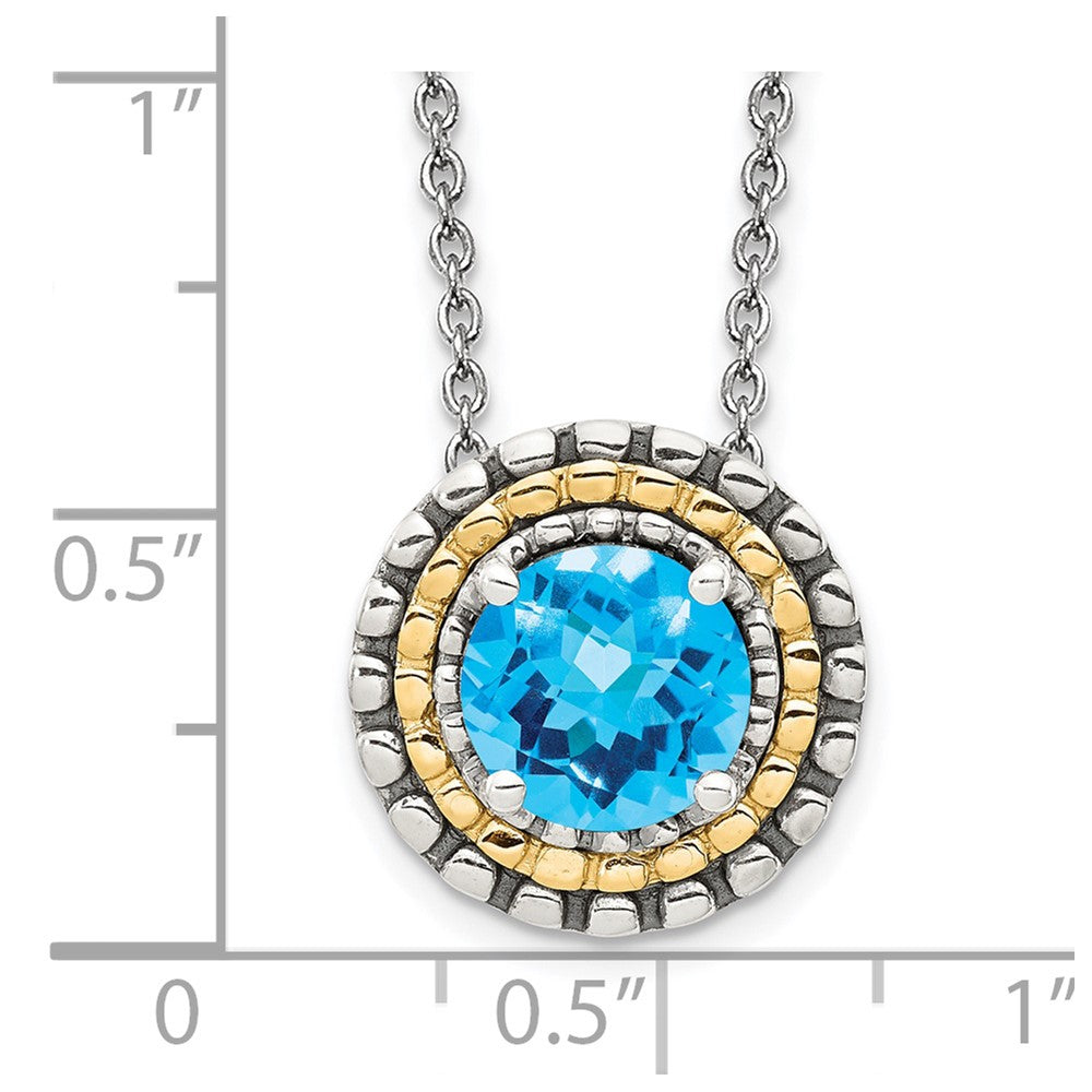 14K/Silver Two Tone Shey Couture Sterling Silver With 14K Accent 18 Inch Antiqued Round Light Swiss Blue Topaz Necklace