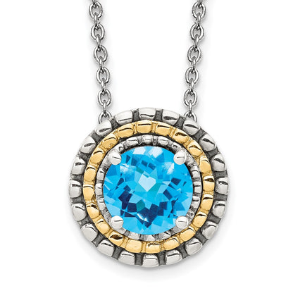 14K/Silver Two Tone Shey Couture Sterling Silver With 14K Accent 18 Inch Antiqued Round Light Swiss Blue Topaz Necklace