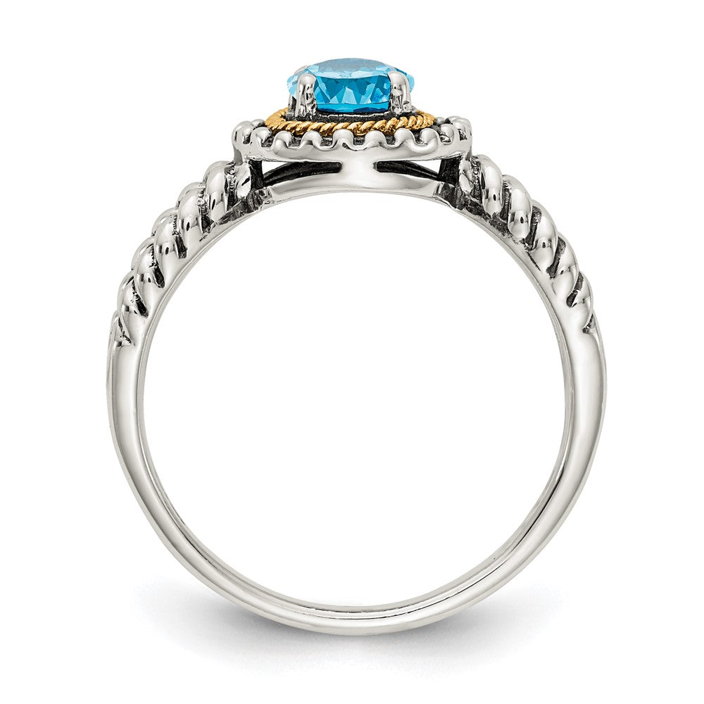 14K/Silver Two Tone Shey Couture Sterling Silver With 14K Accent Antiqued Round Light Swiss Blue Topaz Ring