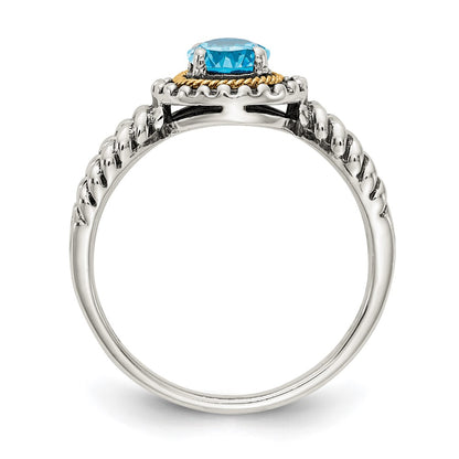 14K/Silver Two Tone Shey Couture Sterling Silver With 14K Accent Antiqued Round Light Swiss Blue Topaz Ring