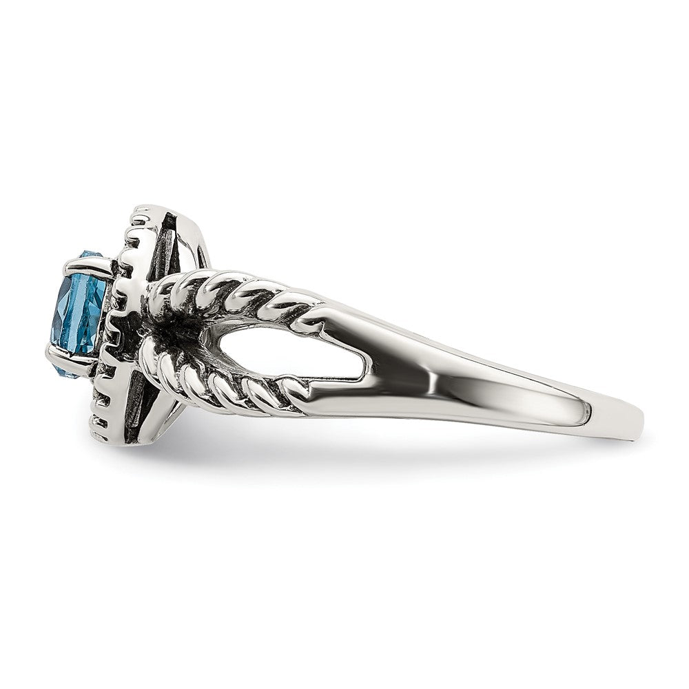14K/Silver Two Tone Shey Couture Sterling Silver With 14K Accent Antiqued Round Light Swiss Blue Topaz Ring