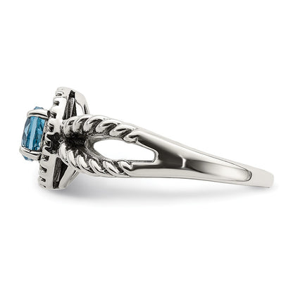 14K/Silver Two Tone Shey Couture Sterling Silver With 14K Accent Antiqued Round Light Swiss Blue Topaz Ring