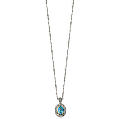 14K/Silver Two Tone Shey Couture Sterling Silver With 14K Accent 18 Inch Antiqued Light Swiss Blue Topaz Oval Necklace