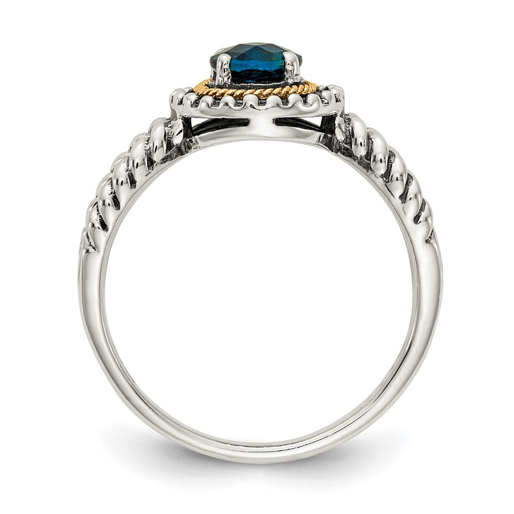 14K/Silver Two Tone Shey Couture Sterling Silver With 14K Accent Antiqued Round London Blue Topaz Ring
