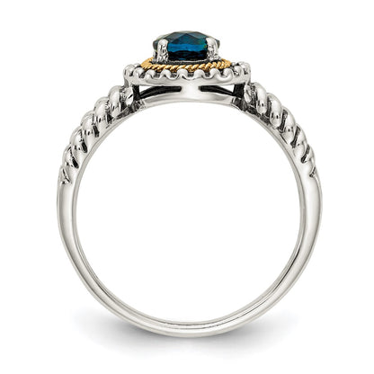 14K/Silver Two Tone Shey Couture Sterling Silver With 14K Accent Antiqued Round London Blue Topaz Ring