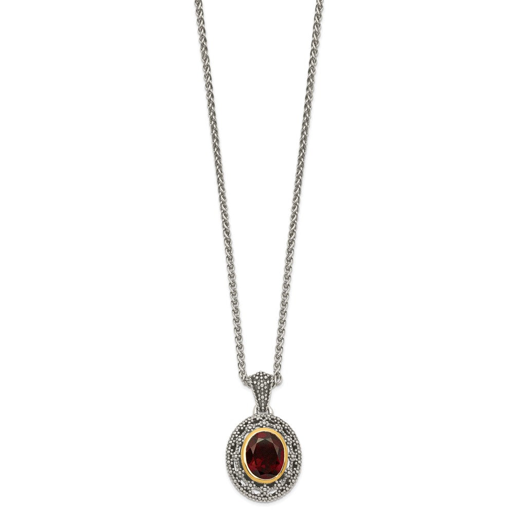 14K/Silver Two Tone Shey Couture Sterling Silver With 14K Accent 18 Inch Antiqued Oval Garnet Necklace