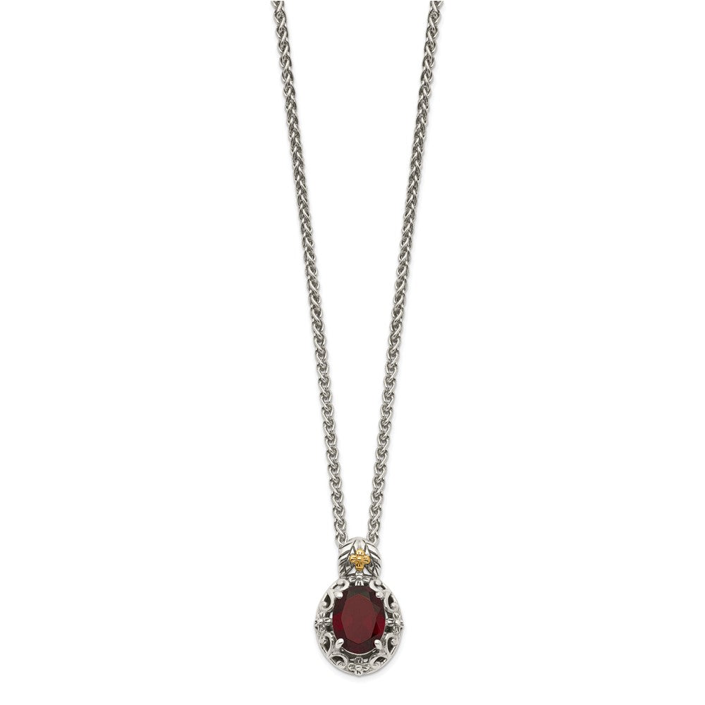 14K/Silver Two Tone Shey Couture Sterling Silver With 14K Accent 18 Inch Antiqued Oval Garnet Necklace