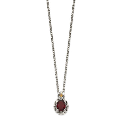 14K/Silver Two Tone Shey Couture Sterling Silver With 14K Accent 18 Inch Antiqued Oval Garnet Necklace