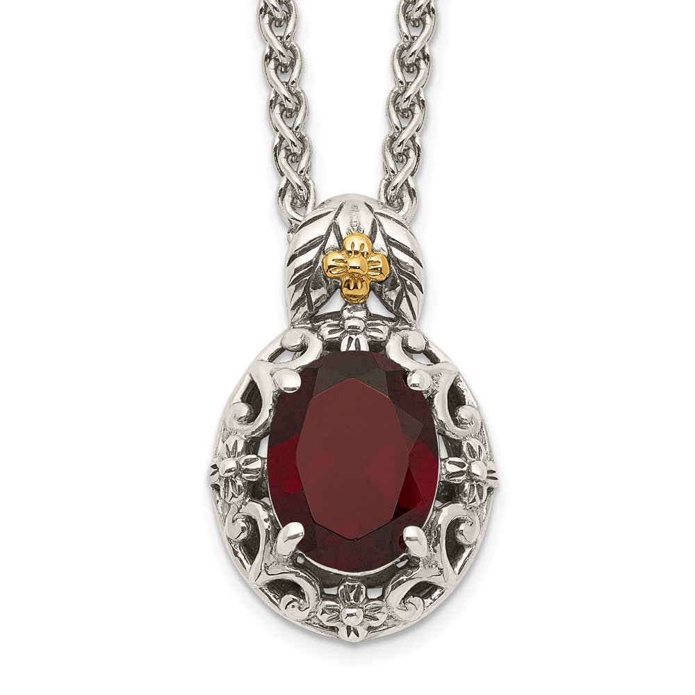 14K/Silver Two Tone Shey Couture Sterling Silver With 14K Accent 18 Inch Antiqued Oval Garnet Necklace
