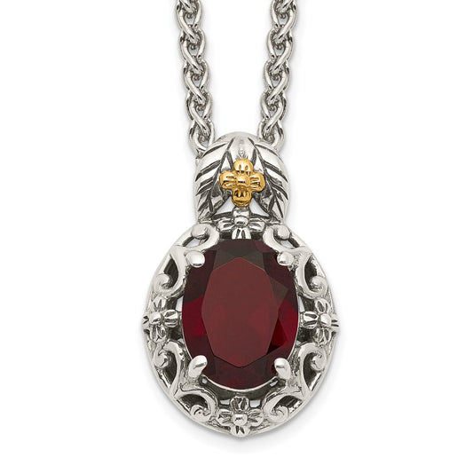 14K/Silver Two Tone Shey Couture Sterling Silver With 14K Accent 18 Inch Antiqued Oval Garnet Necklace