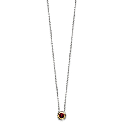 14K/Silver Two Tone Shey Couture Sterling Silver With 14K Accent 18 Inch Antiqued Round Bezel Garnet Necklace