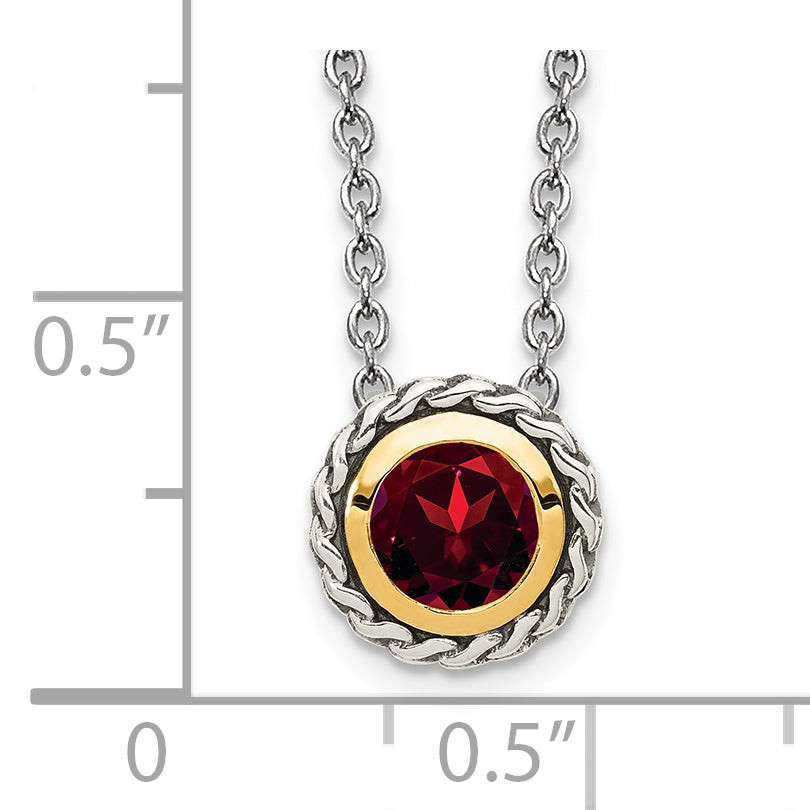 14K/Silver Two Tone Shey Couture Sterling Silver With 14K Accent 18 Inch Antiqued Round Bezel Garnet Necklace