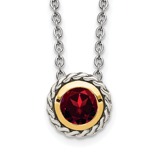 14K/Silver Two Tone Shey Couture Sterling Silver With 14K Accent 18 Inch Antiqued Round Bezel Garnet Necklace