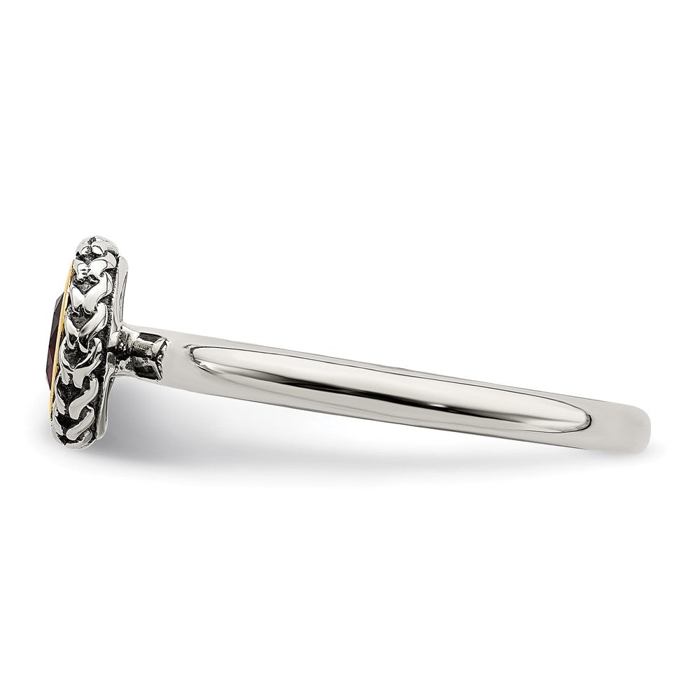 14K/Silver Two Tone Shey Couture Sterling Silver With 14K Accent Antiqued Round Bezel Garnet Ring