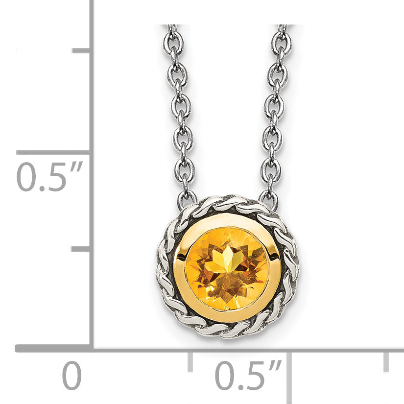 14K/Silver Two Tone Shey Couture Sterling Silver With 14K Accent 18 Inch Antiqued Round Bezel Citrine Necklace