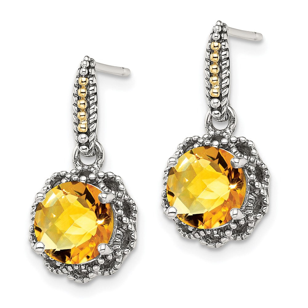 14K/Silver Two Tone Shey Couture Sterling Silver With 14K Accent Antiqued Round Citrine Earrings