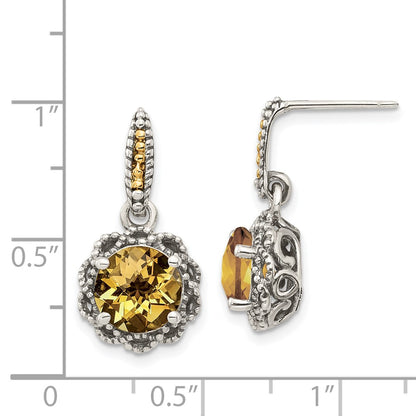14K/Silver Two Tone Shey Couture Sterling Silver With 14K Accent Antiqued Round Citrine Earrings