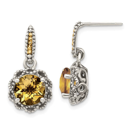 14K/Silver Two Tone Shey Couture Sterling Silver With 14K Accent Antiqued Round Citrine Earrings