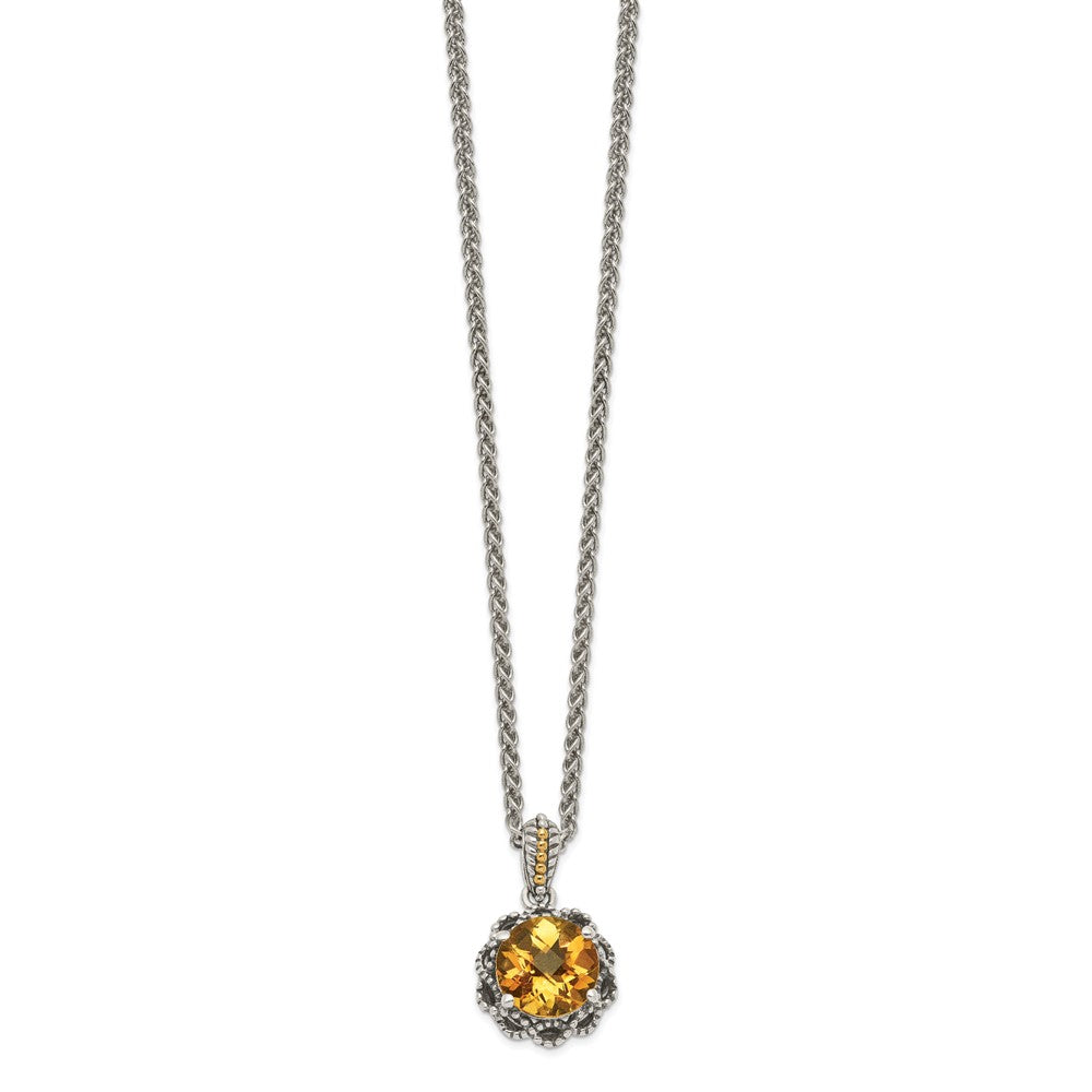 14K/Silver Two Tone Shey Couture Sterling Silver With 14K Accent 18 Inch Antiqued Round Citrine Necklace