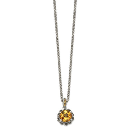 14K/Silver Two Tone Shey Couture Sterling Silver With 14K Accent 18 Inch Antiqued Round Citrine Necklace