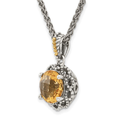 14K/Silver Two Tone Shey Couture Sterling Silver With 14K Accent 18 Inch Antiqued Round Citrine Necklace
