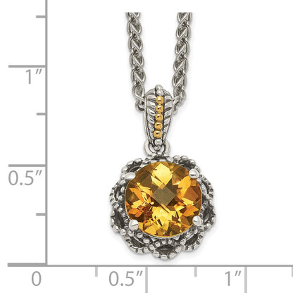 14K/Silver Two Tone Shey Couture Sterling Silver With 14K Accent 18 Inch Antiqued Round Citrine Necklace