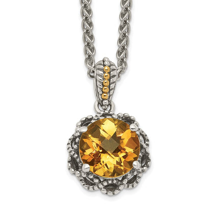 14K/Silver Two Tone Shey Couture Sterling Silver With 14K Accent 18 Inch Antiqued Round Citrine Necklace