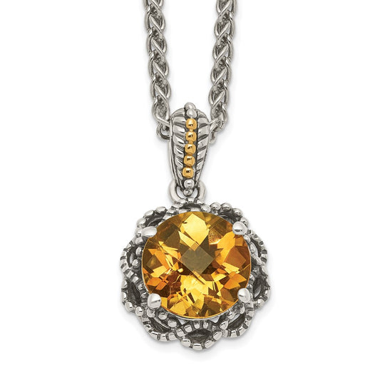 14K/Silver Two Tone Shey Couture Sterling Silver With 14K Accent 18 Inch Antiqued Round Citrine Necklace