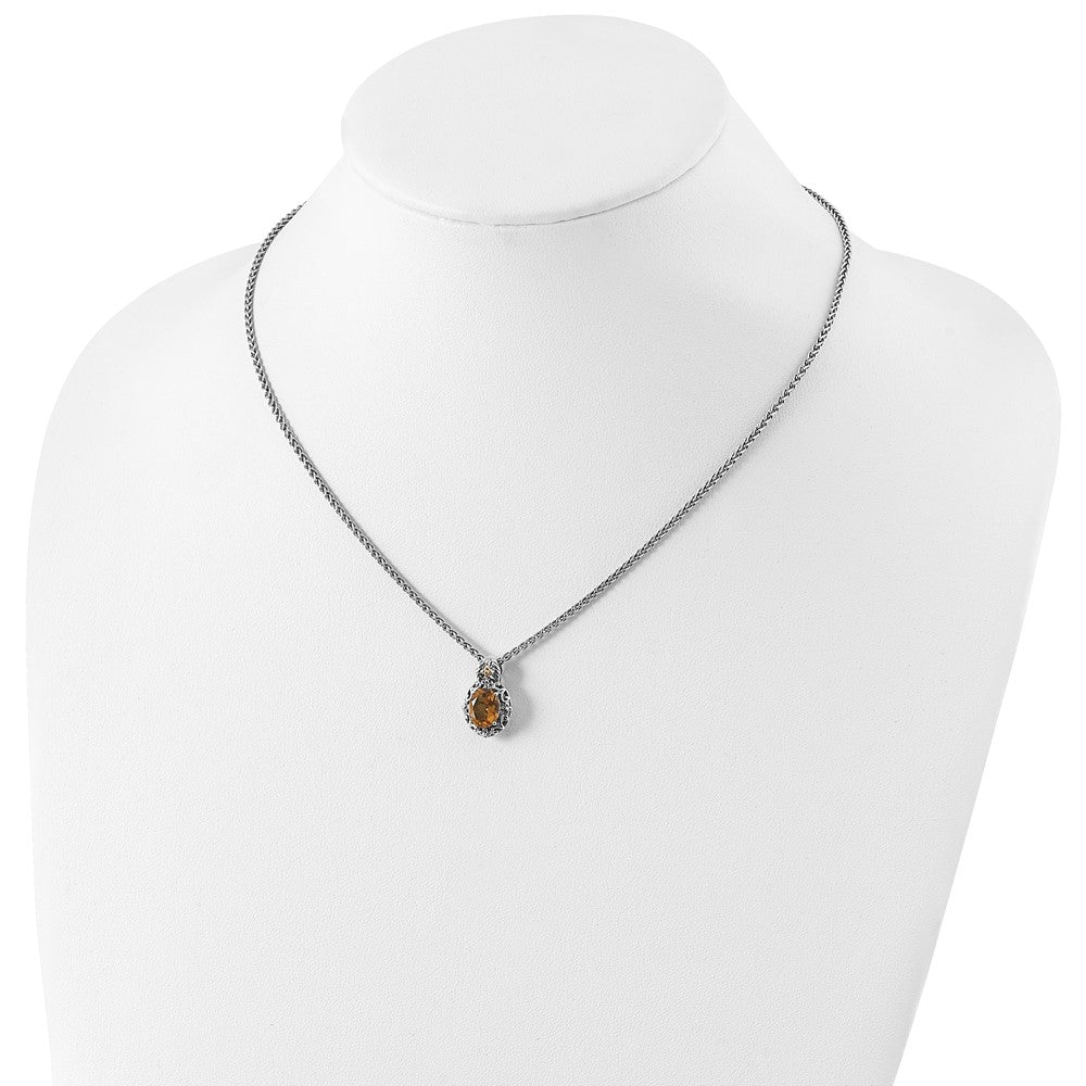 14K/Silver Two Tone Shey Couture Sterling Silver With 14K Accent 18 Inch Antiqued Oval Citrine Necklace
