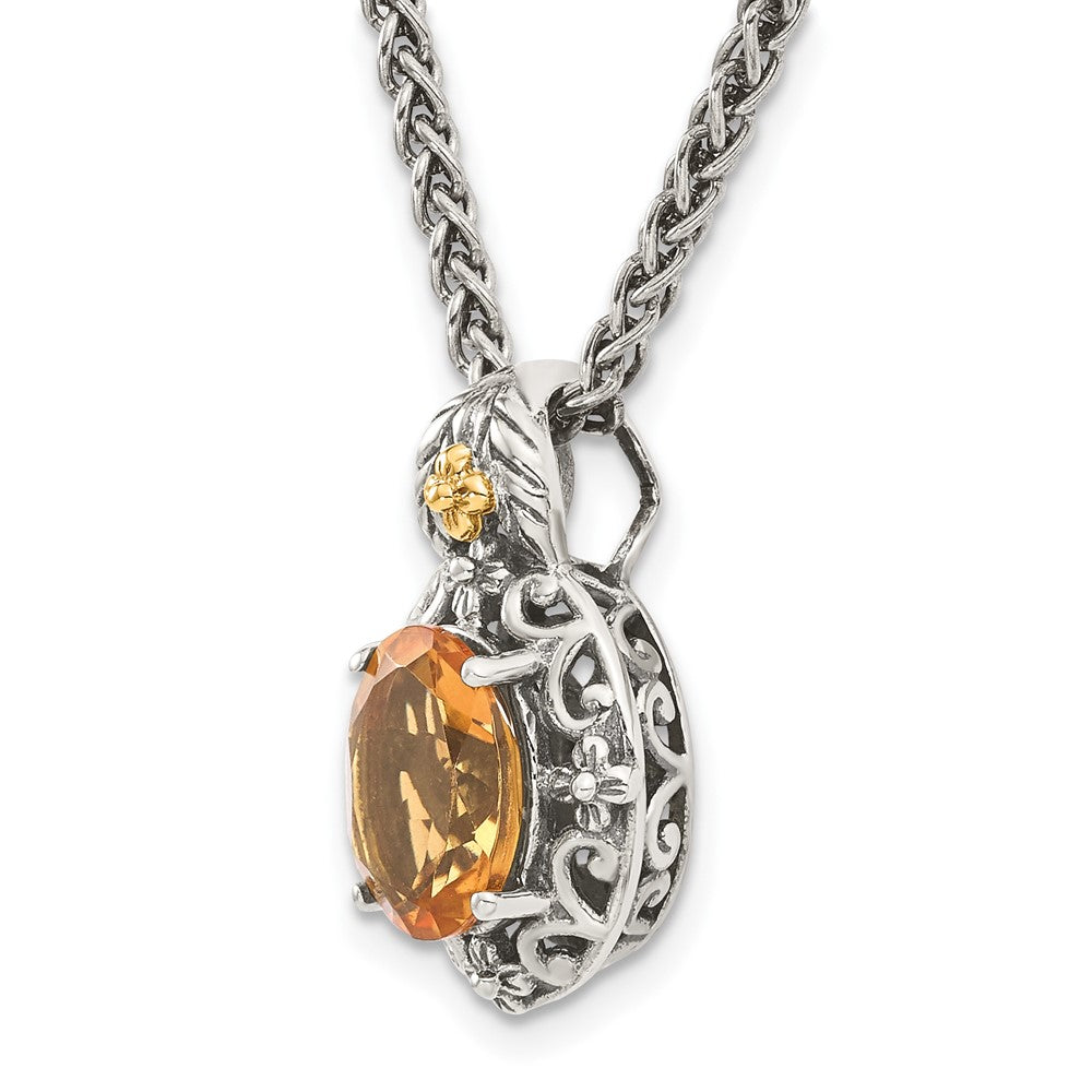 14K/Silver Two Tone Shey Couture Sterling Silver With 14K Accent 18 Inch Antiqued Oval Citrine Necklace