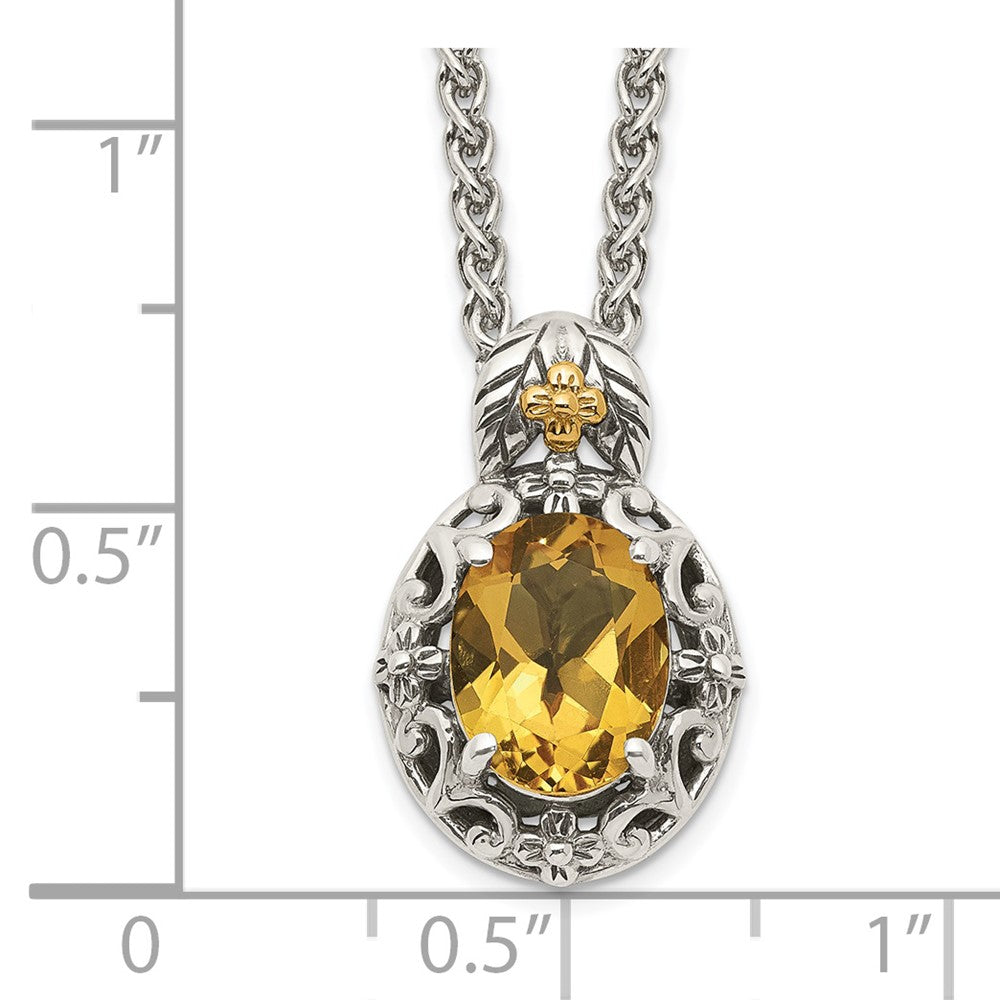 14K/Silver Two Tone Shey Couture Sterling Silver With 14K Accent 18 Inch Antiqued Oval Citrine Necklace