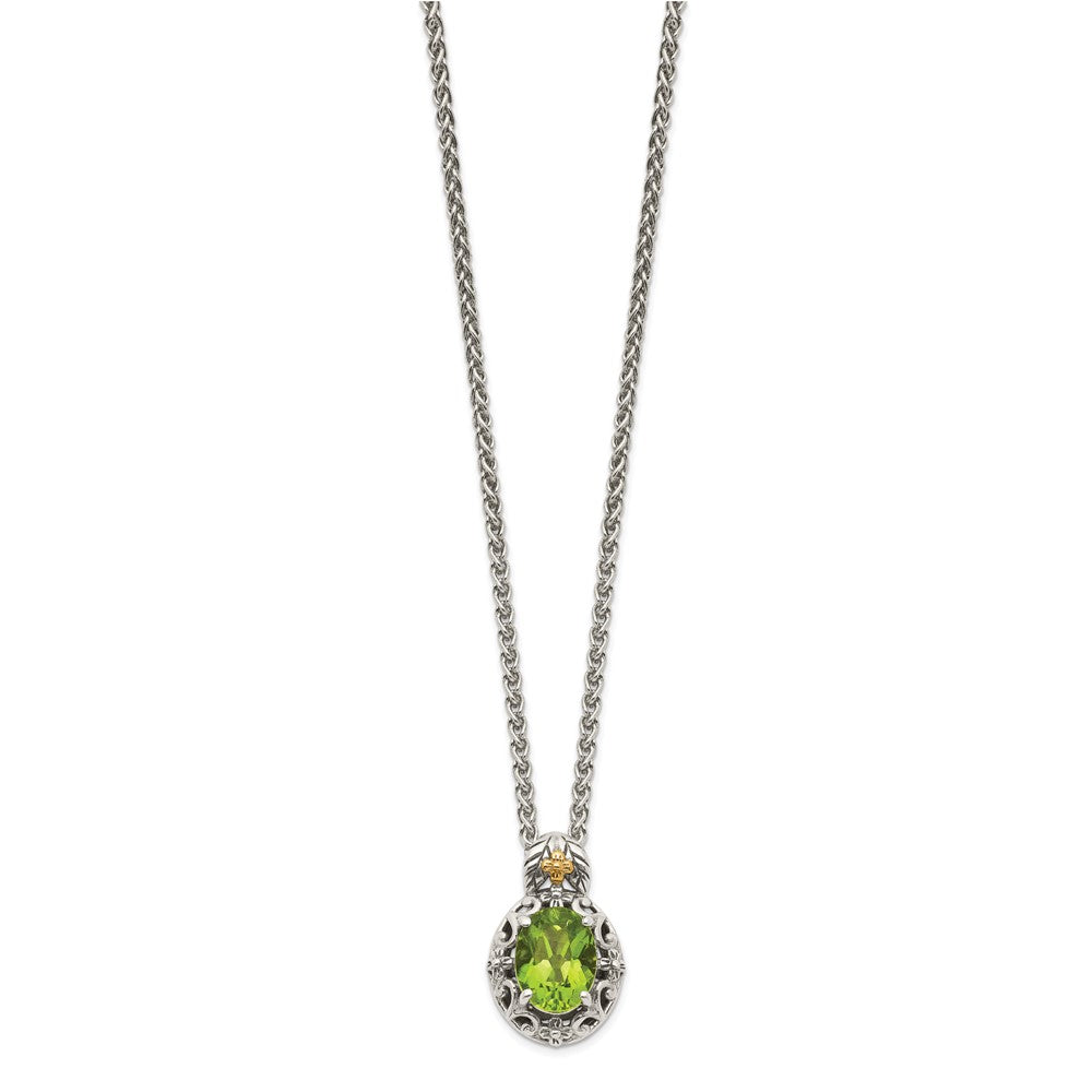 14K/Silver Two Tone Shey Couture Sterling Silver With 14K Accent 18 Inch Antiqued Oval Peridot Necklace