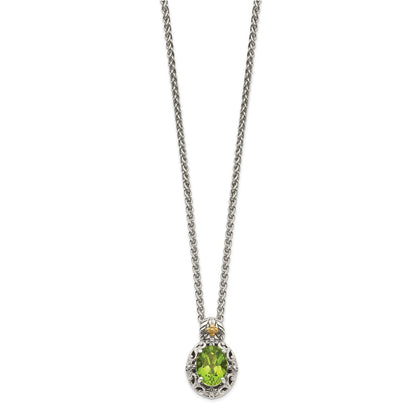 14K/Silver Two Tone Shey Couture Sterling Silver With 14K Accent 18 Inch Antiqued Oval Peridot Necklace