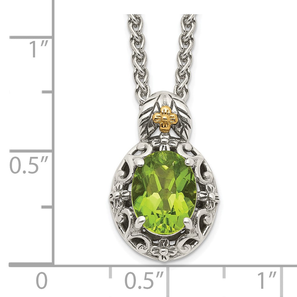 14K/Silver Two Tone Shey Couture Sterling Silver With 14K Accent 18 Inch Antiqued Oval Peridot Necklace