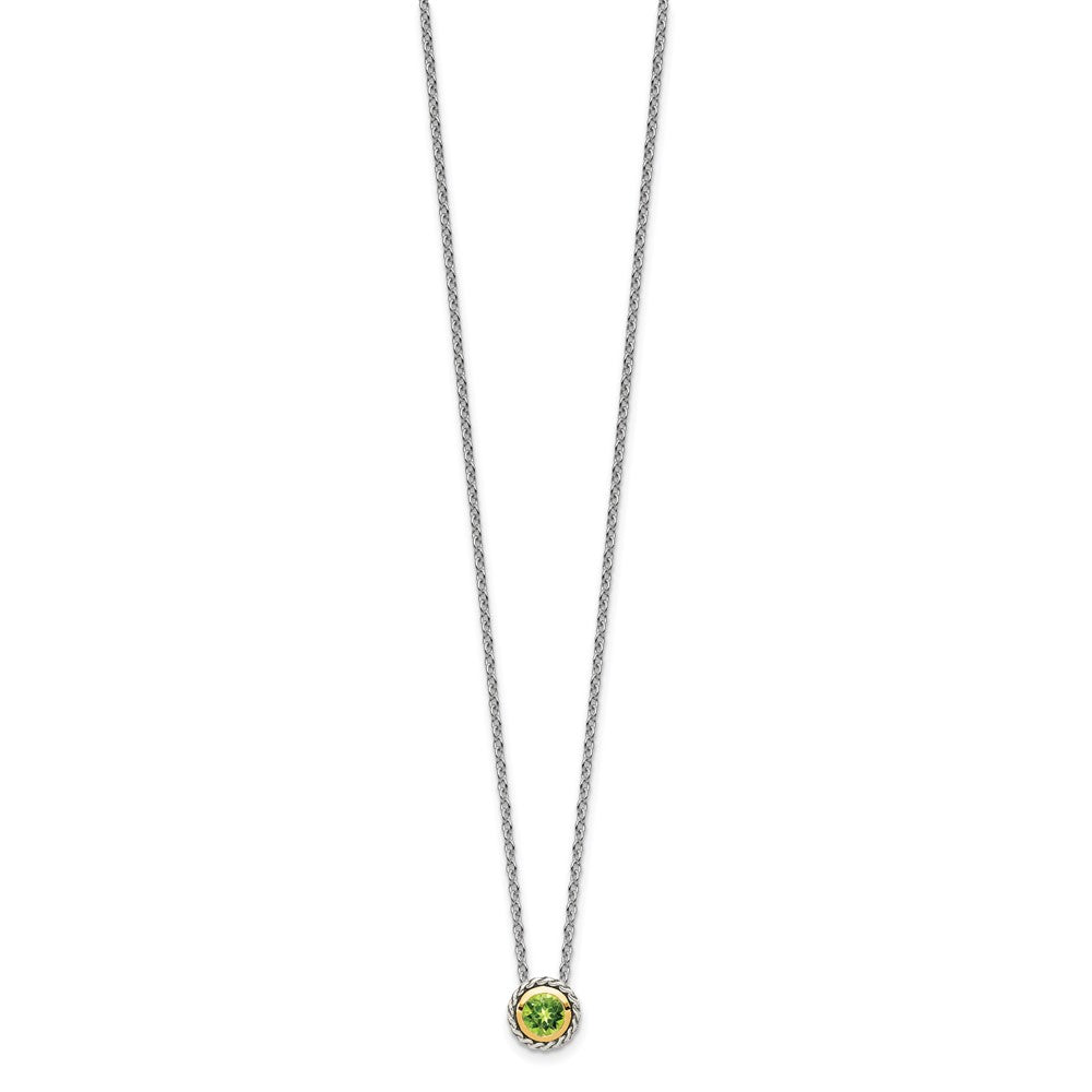 14K/Silver Two Tone Shey Couture Sterling Silver With 14K Accent 18 Inch Antiqued Round Bezel Peridot Necklace