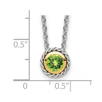 14K/Silver Two Tone Shey Couture Sterling Silver With 14K Accent 18 Inch Antiqued Round Bezel Peridot Necklace