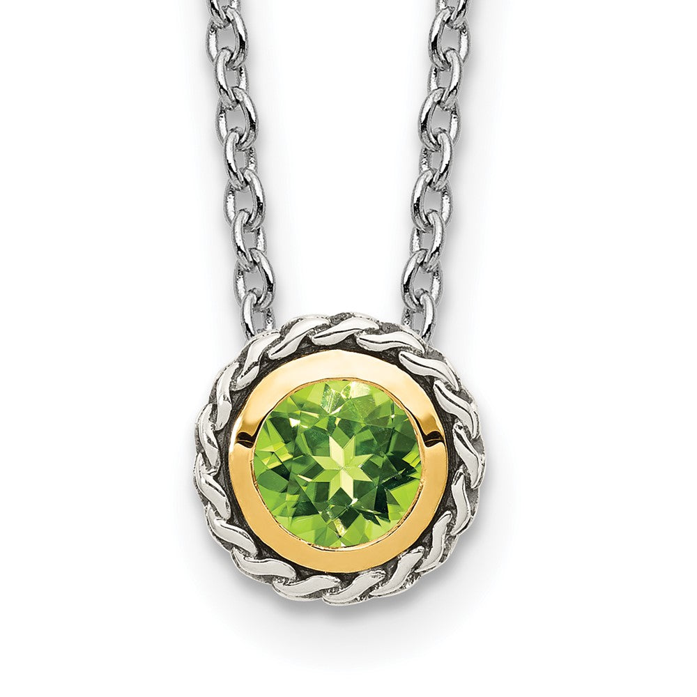 14K/Silver Two Tone Shey Couture Sterling Silver With 14K Accent 18 Inch Antiqued Round Bezel Peridot Necklace