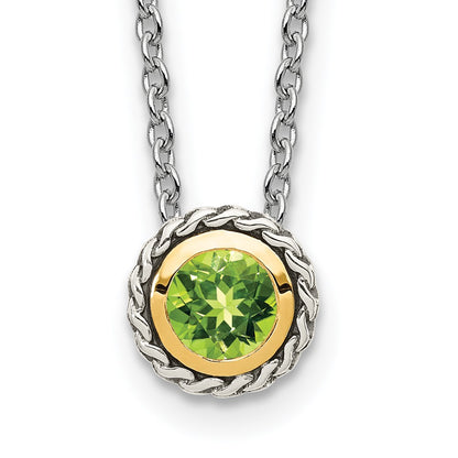 14K/Silver Two Tone Shey Couture Sterling Silver With 14K Accent 18 Inch Antiqued Round Bezel Peridot Necklace