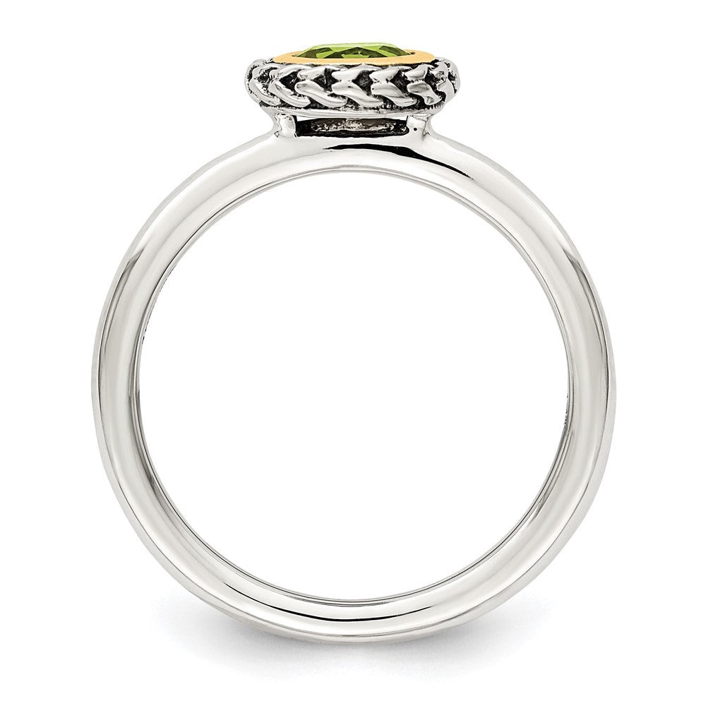 14K/Silver Two Tone Shey Couture Sterling Silver With 14K Accent Antiqued Round Bezel Peridot Ring