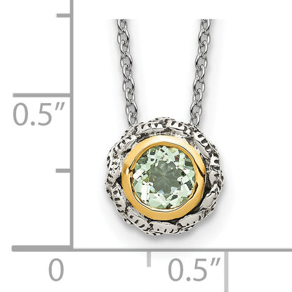 14K/Silver Two Tone Shey Couture Sterling Silver With 14K Accent 18 Inch Antiqued Round Bezel Green Quartz Necklace