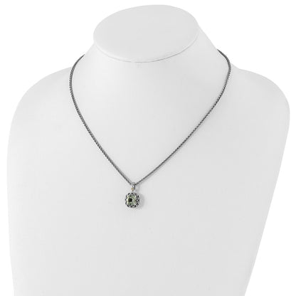 14K/Silver Two Tone Shey Couture Sterling Silver With 14K Accent 18 Inch Antiqued Cushion Green Quartz Necklace