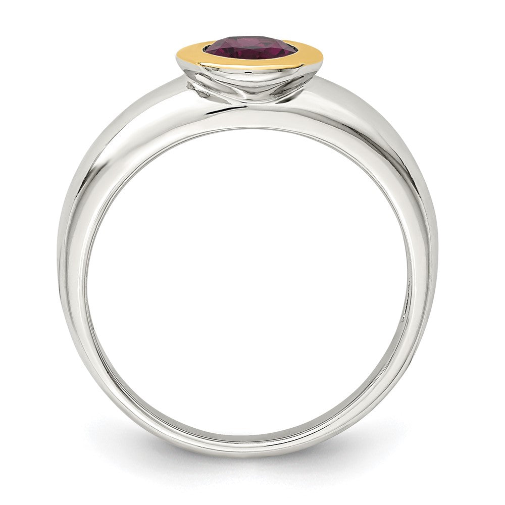 14K/Silver Two Tone Shey Couture Sterling Silver Rhodium Plated With 14K Accent Oval Bezel Rhodolite Garnet Ring