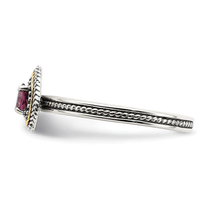 14K/Silver Two Tone Shey Couture Sterling Silver With 14K Accent Antiqued Rhodolite Garnet Heart Ring