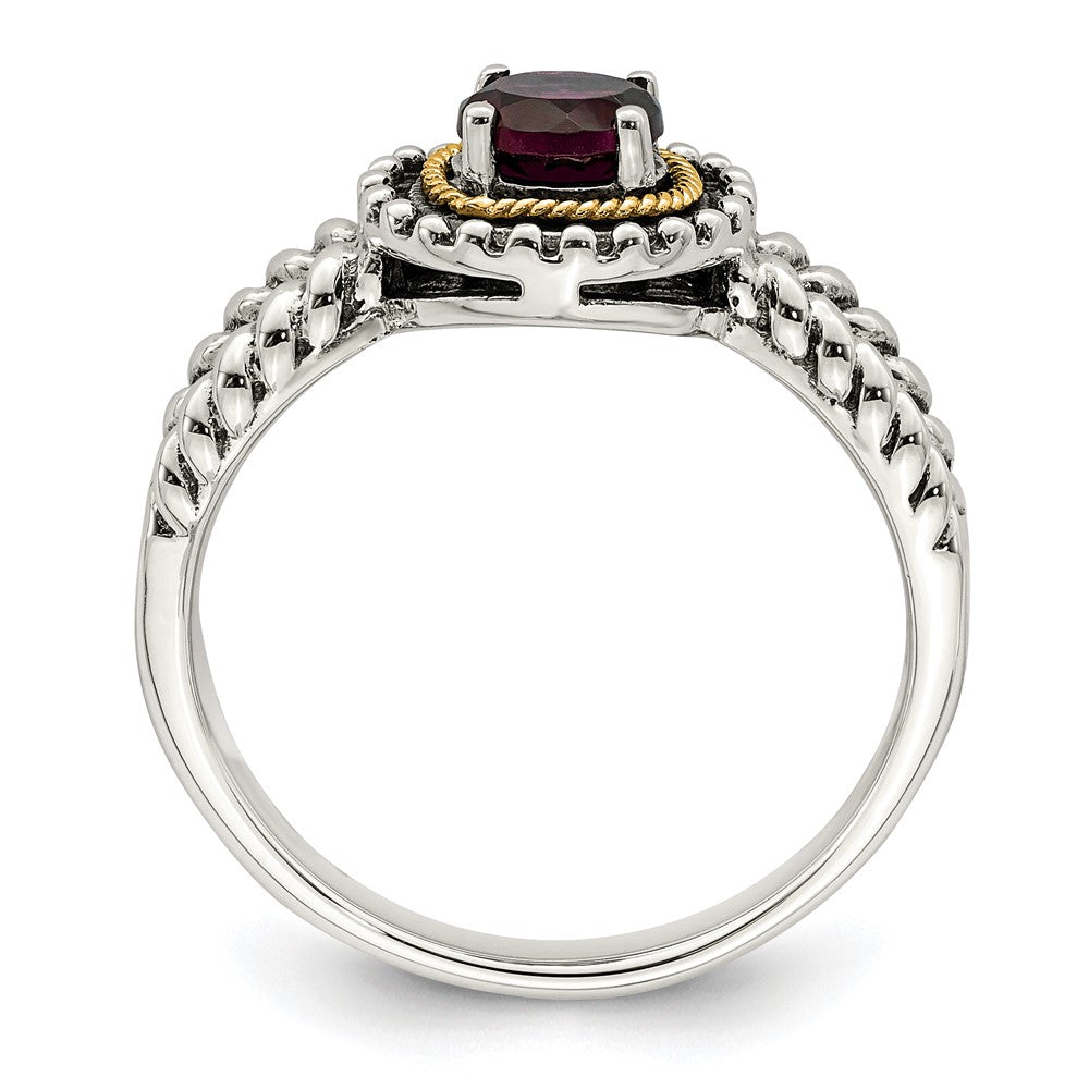 14K/Silver Two Tone Shey Couture Sterling Silver With 14K Accent Antiqued Round Rhodolite Garnet Ring