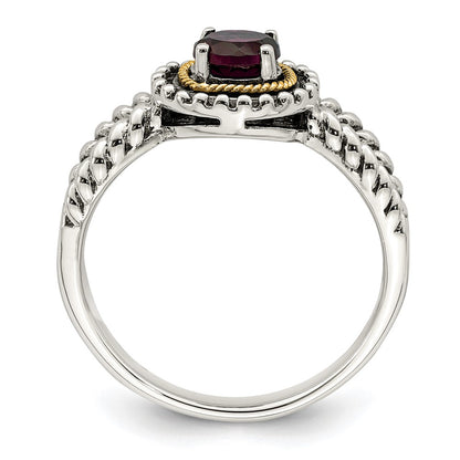 14K/Silver Two Tone Shey Couture Sterling Silver With 14K Accent Antiqued Round Rhodolite Garnet Ring